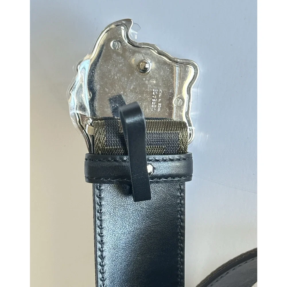 Versace Medusa-Buckle Greca Calf Leather Green/Black Belt 85 (34) 1021764 NWT